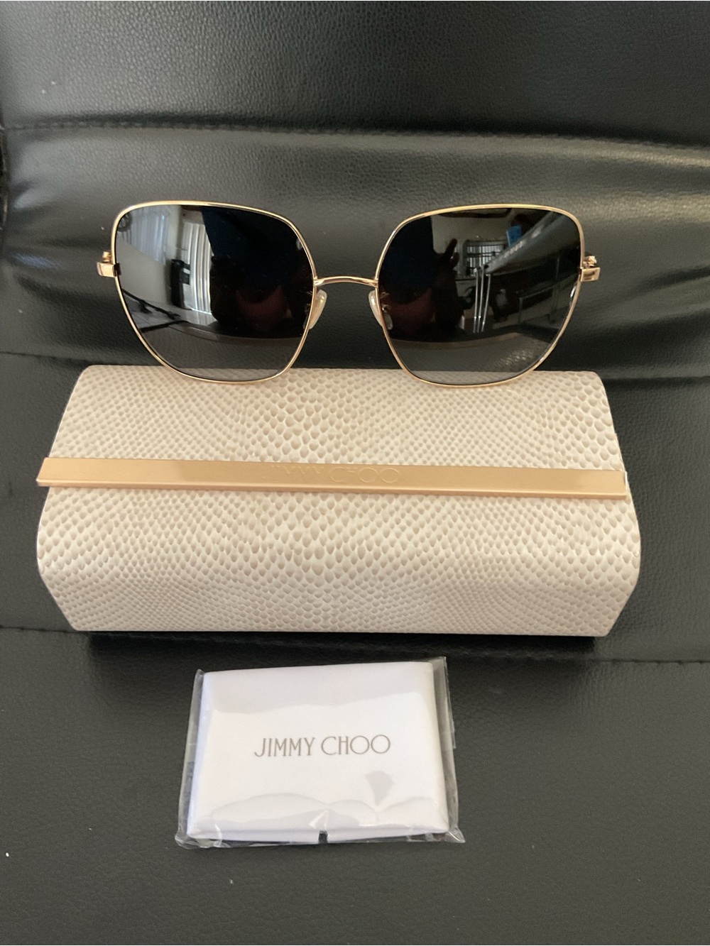 Jimmy Choo Gold Frame Black Lens Women's Sunglasses